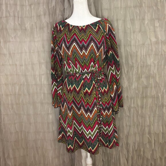 Urban Mangoz Multicolor Chevron Bell Sleeve Dress | Women’s Medium - Picture 2 of 7